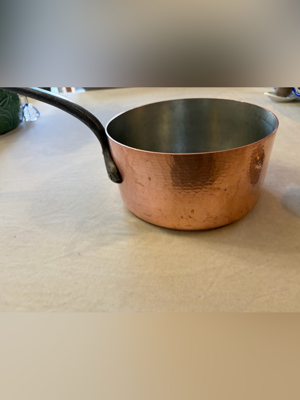 Hammered Copper Saucepan with Iron Handle - Copper Color